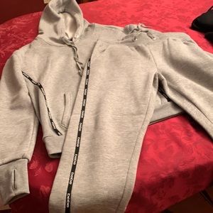 Bebe sweatsuit-small-gray hooded sweatshirt sweatpants taper side/front pockets